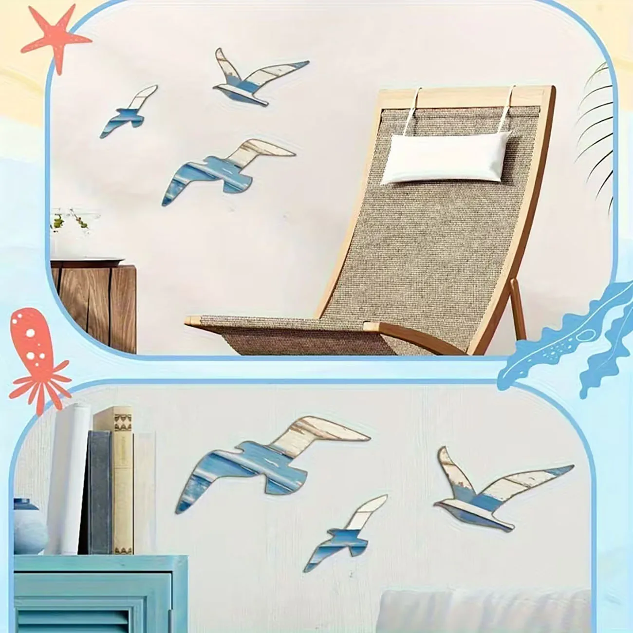 Wooden 2D Wall Decoration (3-Piece Set), Double-Sided Nano Adhesive, Children's Room Decoration, Soft Wall Decoration