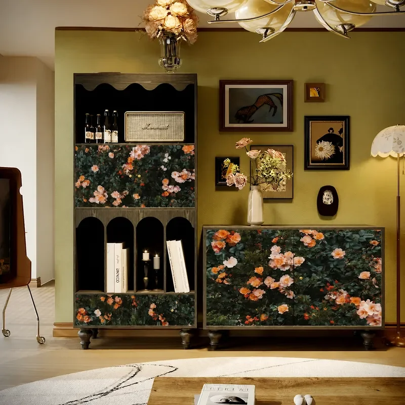 Realistic Flower Solid Wood Bookcase Bedroom Bedside Storage Cabinet Entrance Dining Room Decorative Art Storage Furniture