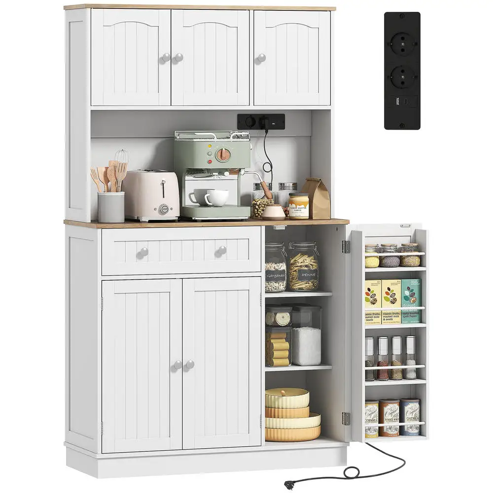 Buffet Haut Cuisine Armoire de Cuisine Station de Charge Portes Plan de Travail Porte-épices Xxcm Blanc