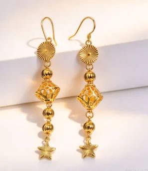 9999 gold Bohemian high-style earrings with bridal fringed drop earrings, showcasing ethnic style.