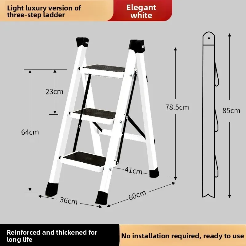 Step Ladder Purpose Lightweight Three Step Ladder Folding Home Use Easy Storage Compact Reachable Heights Multi Compact Folding