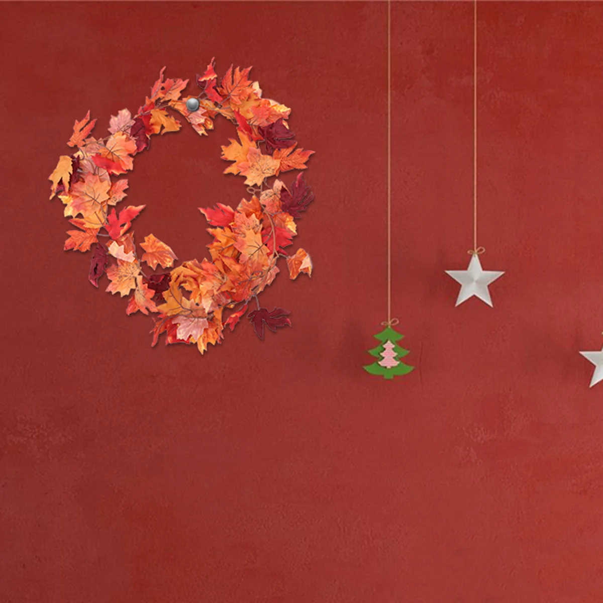 

1pc Artificial Maple Rattan Vine Dark Red Simulation Leaves For Halloween Thanksgiving Wedding Party Garden Fence Wall Decor