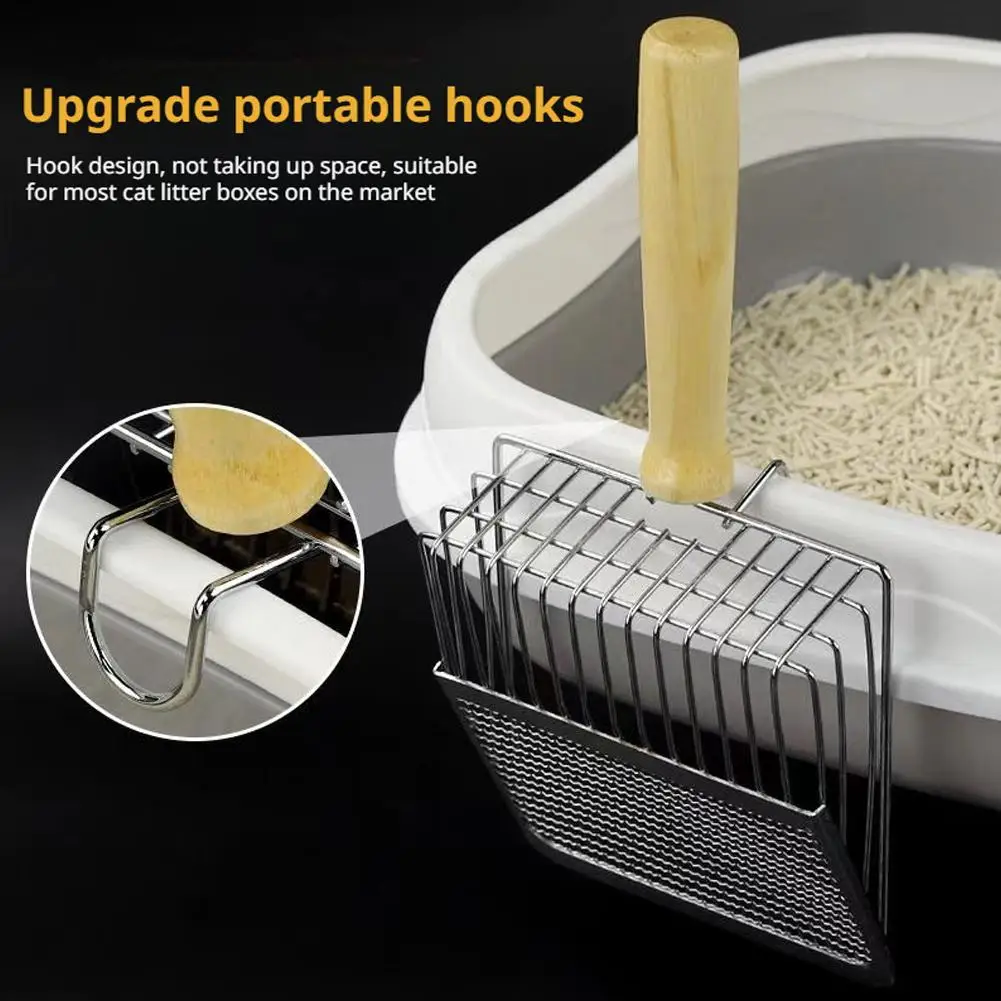 금속 고양이 쓰레기 특종 고양이 쓰레기 삽 나무 손잡이 녹슬기 쉬운 빨 수있는 새끼 고양이 쓰레기 특종 고양이 화장실 청소 삽 도구