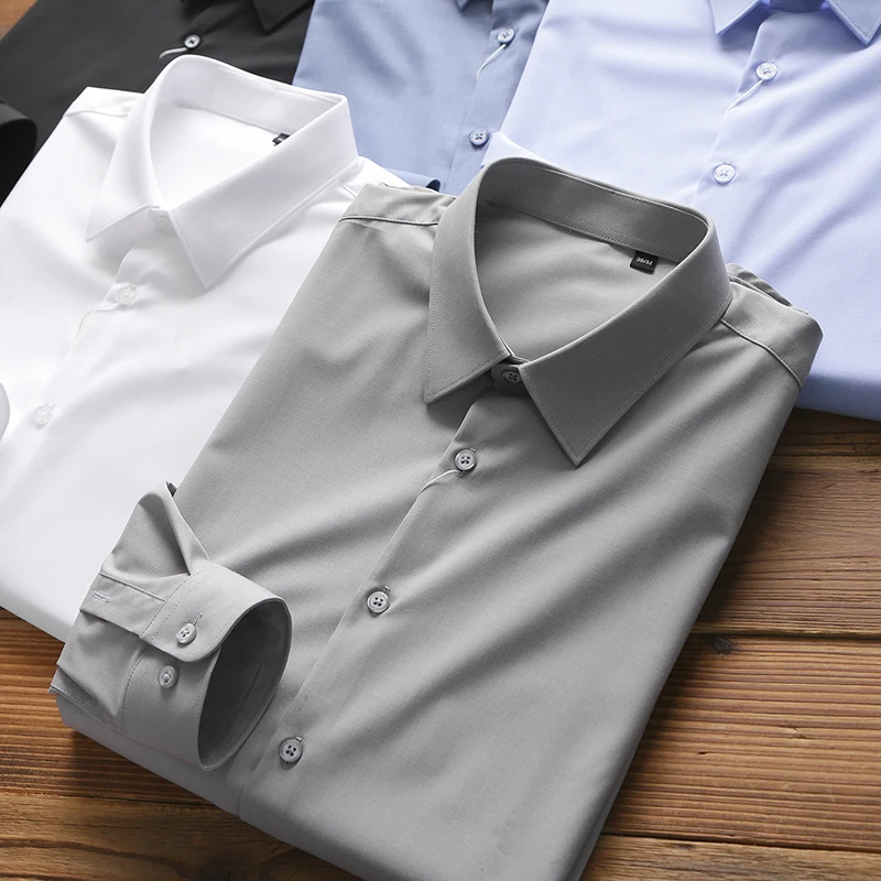 

Эластичная рубашка из бамбукового волокна с длинным рукавом для мужчин, повседневная, немнущаяся, приятная к коже, однотонная, ODM, новинка осенней коллекции