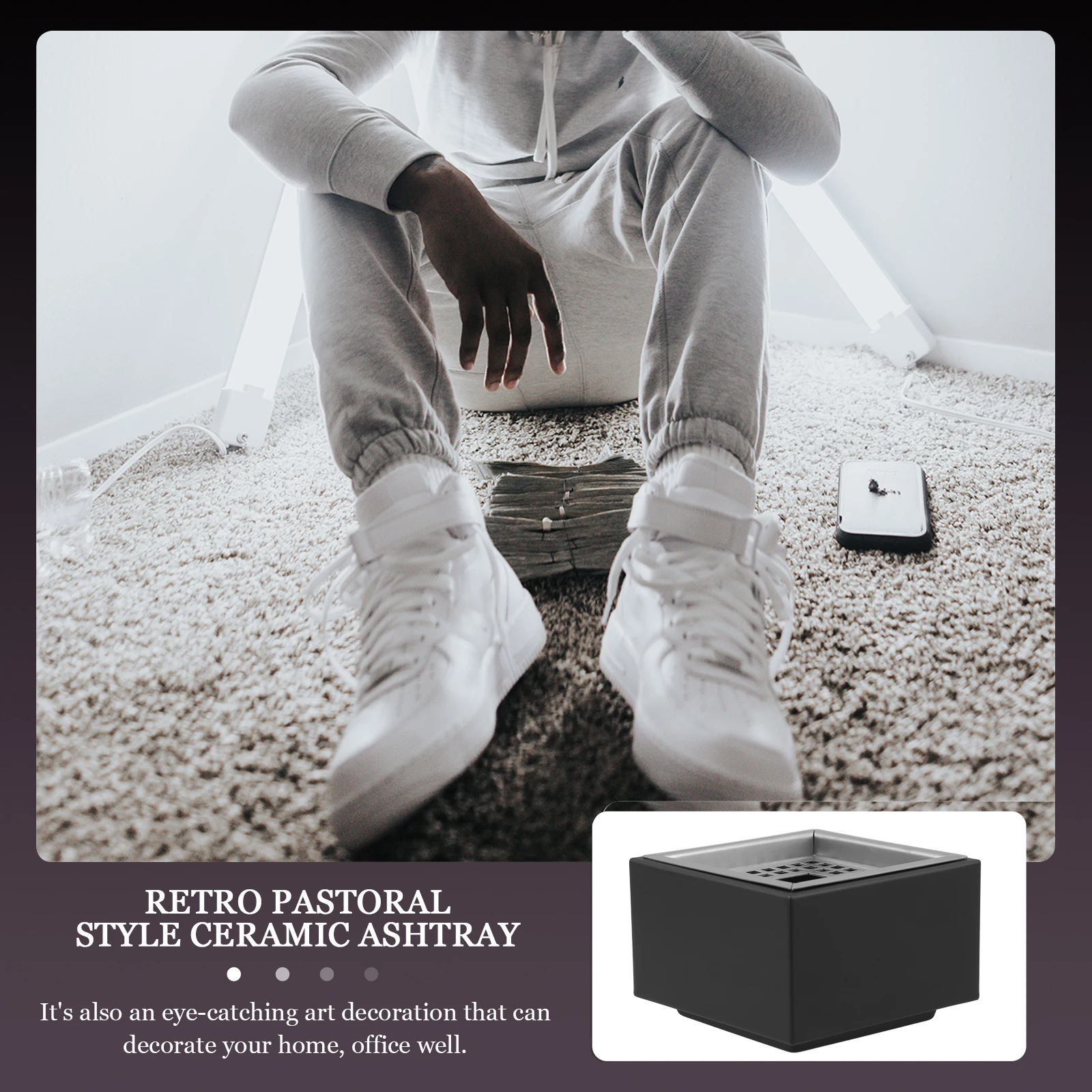 

Square Ashtray Stainless Steel Windproof Tabletop Home Desktop Living Room Hotel Cigarette Ash Holder Metal Smoking Tray