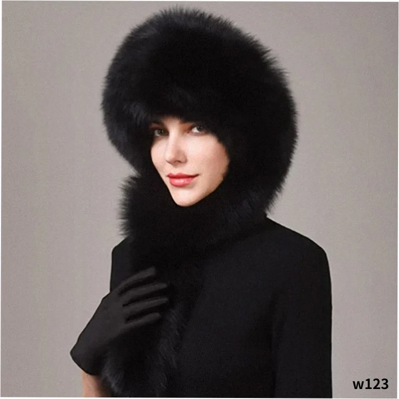 2025 New Women's Real Fox Fur Hat Scarf Mongolian Bomber Hat Ladies Winter Warm Fox Fur Earflap Caps Russia Winter Real Fur Hat