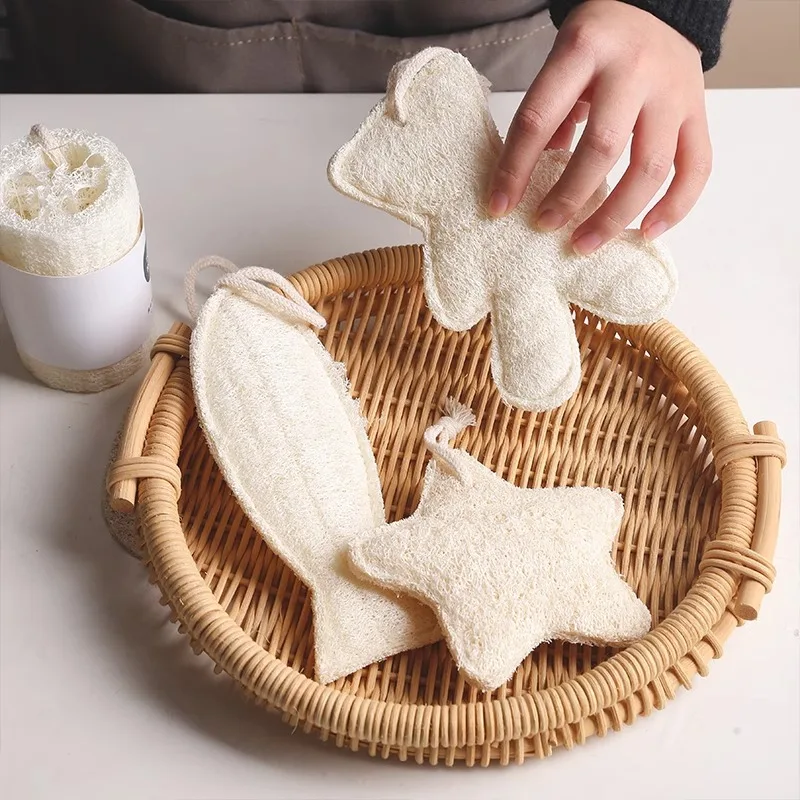 2 5 Pcs Natural Reusable Loofah Sponge Dishcloth Non-Scratch Biodegradable Kitchen Pot Dish Washing Shower Scrubbing Exfoliating