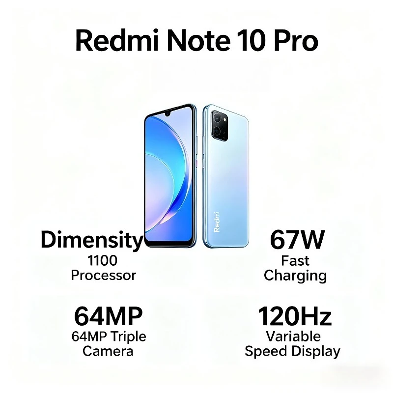 هاتف Xiaomi Redmi Note 10 Pro الذكي بشاشة 6.6 بوصة FHD + 120 هرتز وكاميرا ثلاثية بدقة 64 ميجابكسل وبطارية شحن سريع وبطارية 5000 مللي أمبير في الساعة الإصدار العالمي #2