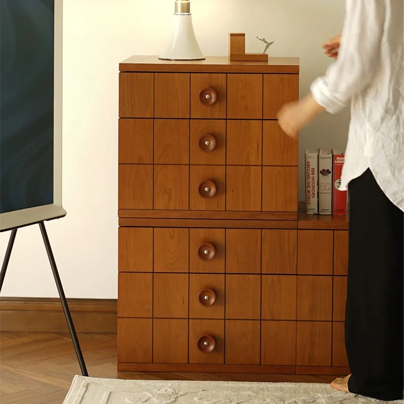 Button cabinet Modular bedside table TV cabinet Edge bucket cabinet Drawer Wooden bedroom Home retro storage