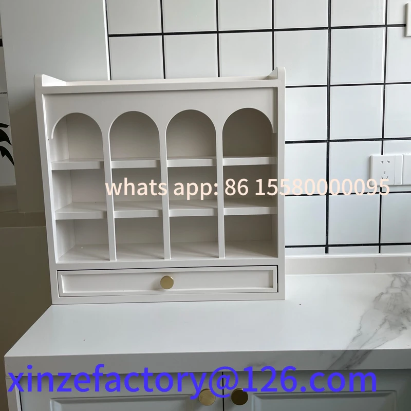 Scaffale da tavolo per tazze in legno personalizzabile, porta tazze da tè, portaoggetti in reticolo con cassetto