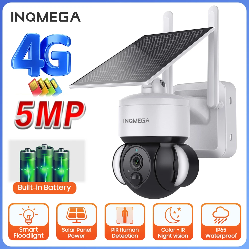 

INQMRGA 5MP 4G Camera with SIM Card for Garden PIR Human Motion Detection Outdoor Wifi Residence Survalance Cam Protection