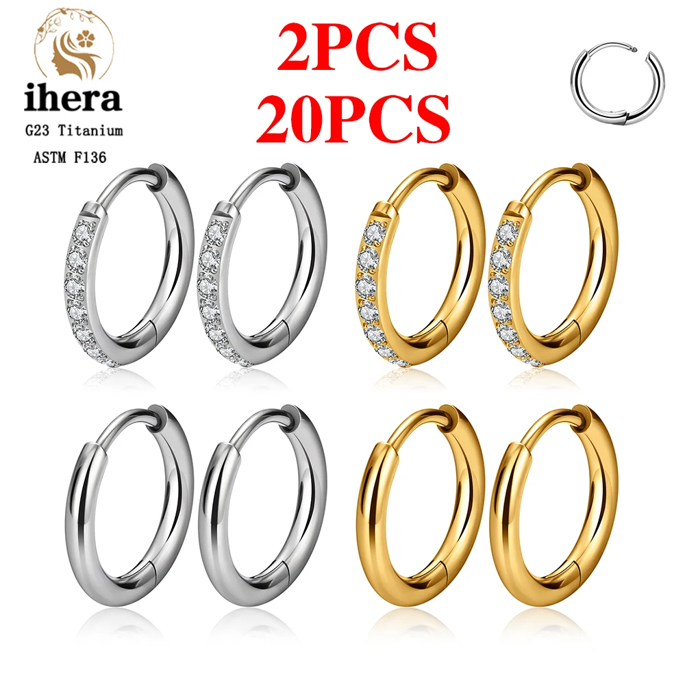 2/20PCS G23 Titanium Piercing Round Earrings Hoops with Zircon Ear Buckle Women Ear Tragus Cartilage Helix Piercing Jewelry