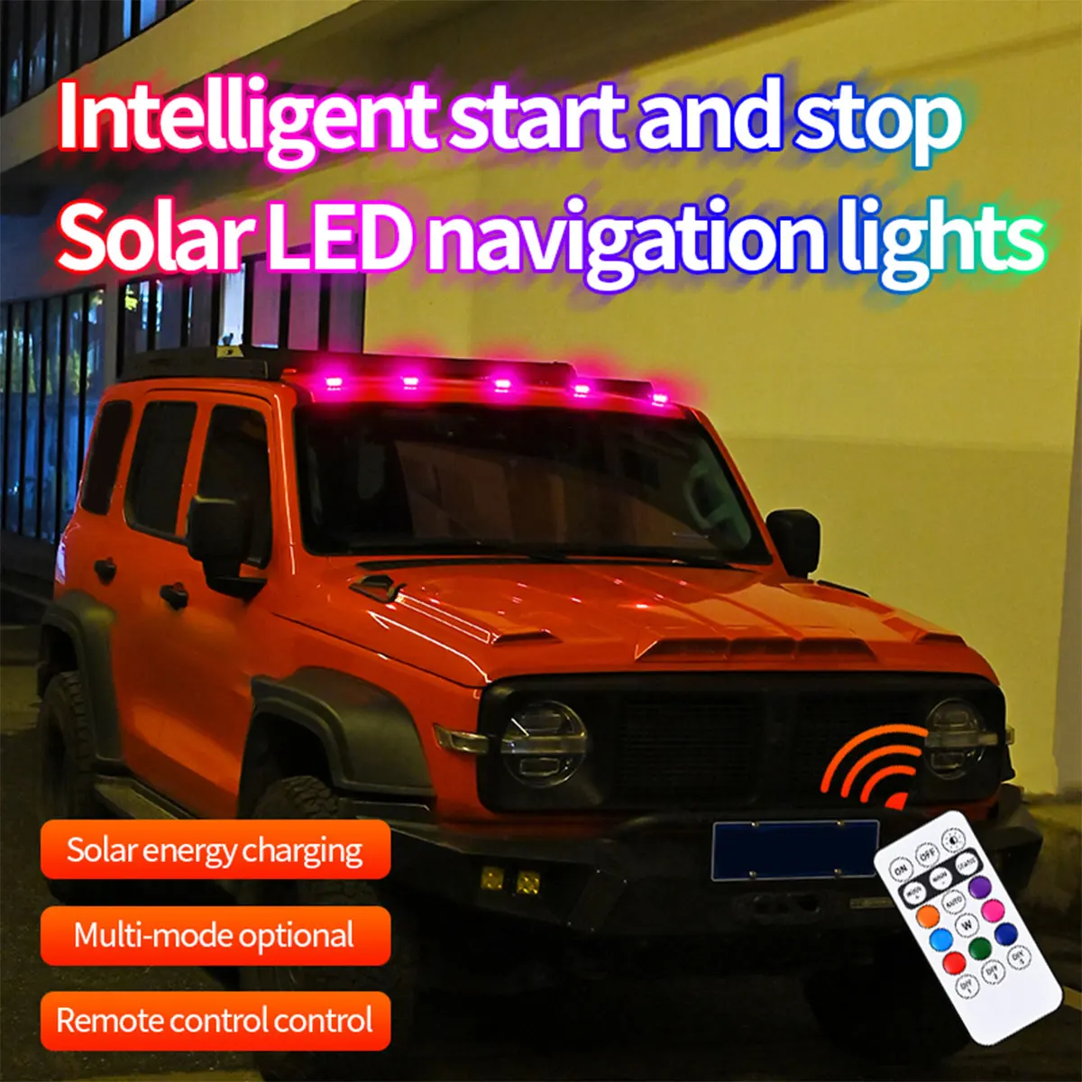 1/2/5 pcs Solar Charging Wireless Mouse Warning Roof Decoration Light Flashing Strobe Lights RGB with Remote Control for UTV SUV