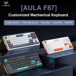 AULA F87 Pro Mechanische Tastatur, 3 Modi, 2,4 G/USB/Bluetooth, Tri-Modus, kabellose Gaming-Tastatur, 87 Tasten, Hotswap-Tastatur mit RGB-Dichtung