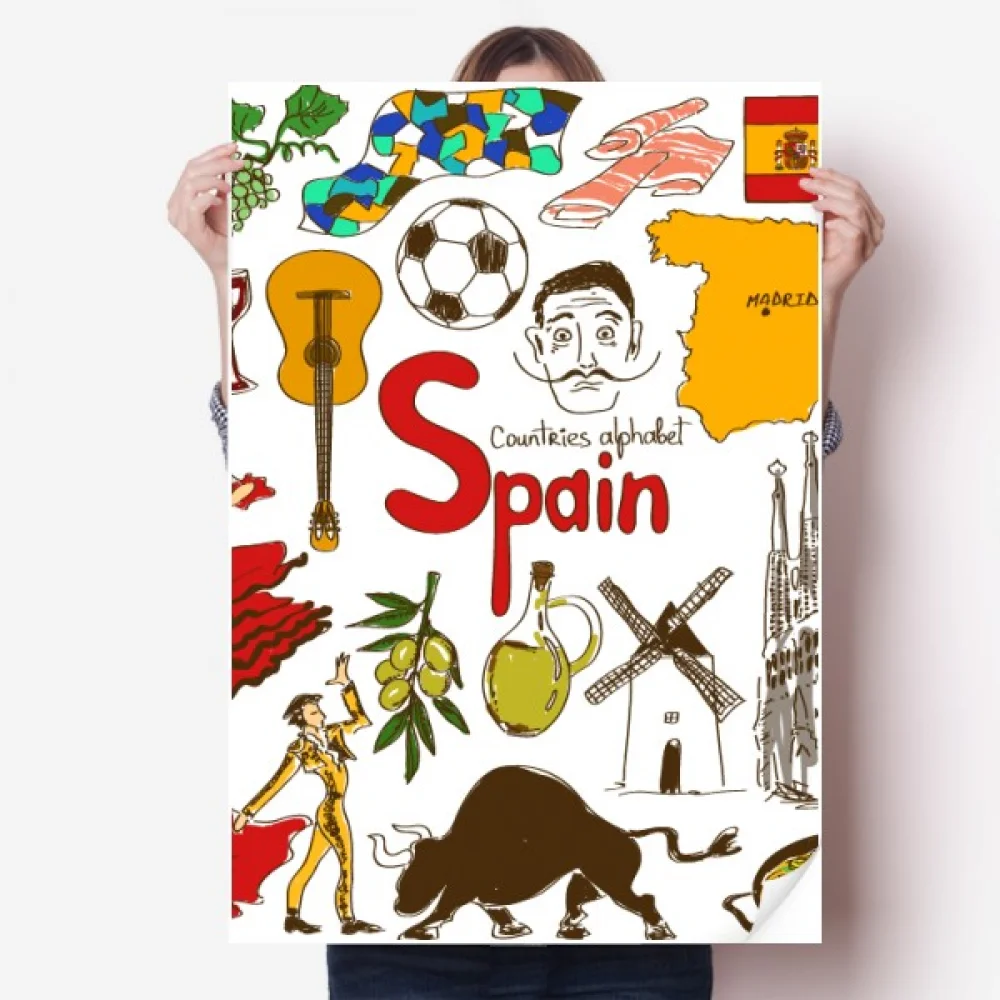 Pegatina de bandera nacional de animales de paisajismo de España, póster decorativo, papel tapiz de pico de juego, calcomanía para ventana