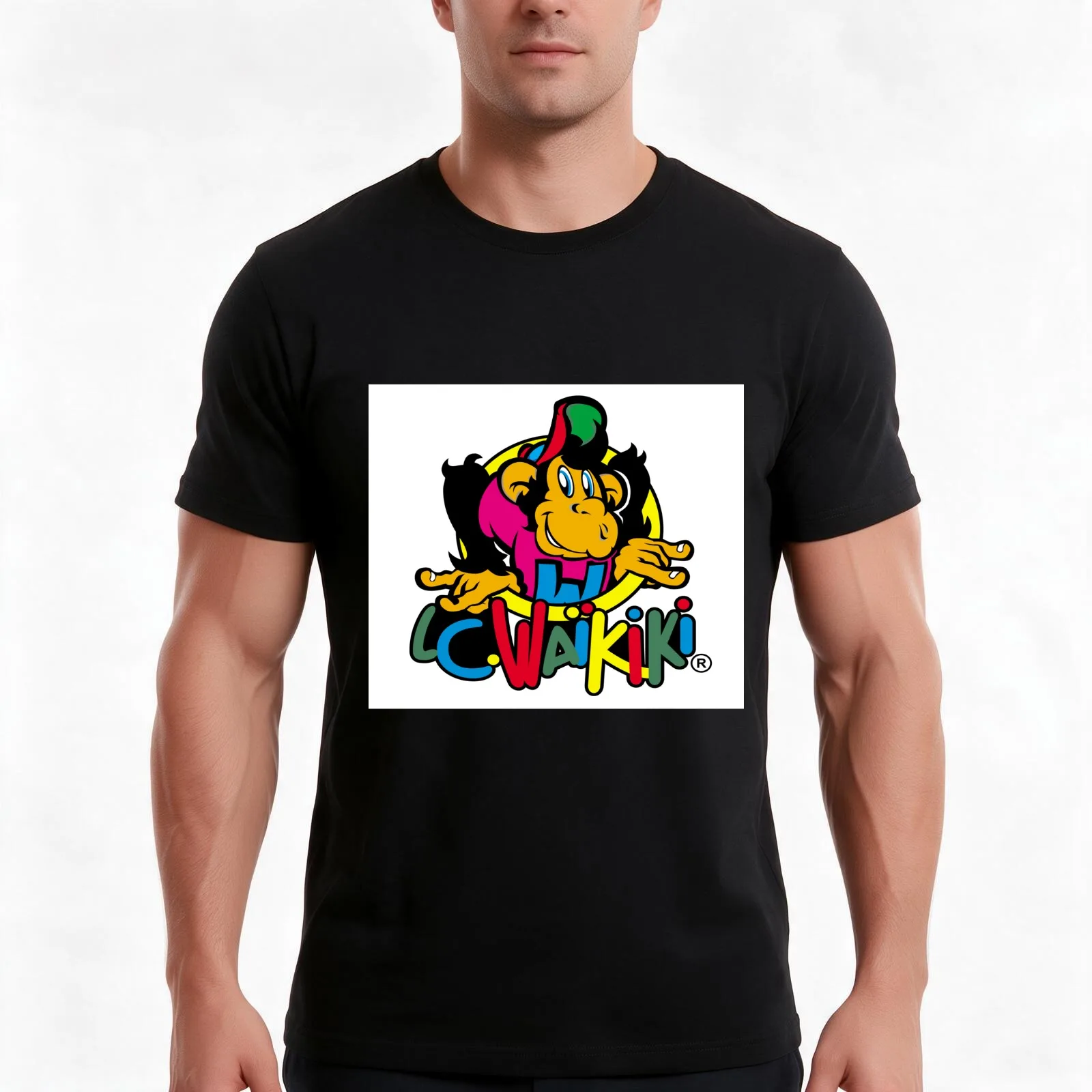 Waikiki Monkey 80's T-Shirt, Summer Casual Cotton Tee, Oversized Streetwear Tops, Vintage Graphic Print, Loose Fit Short Sleeve