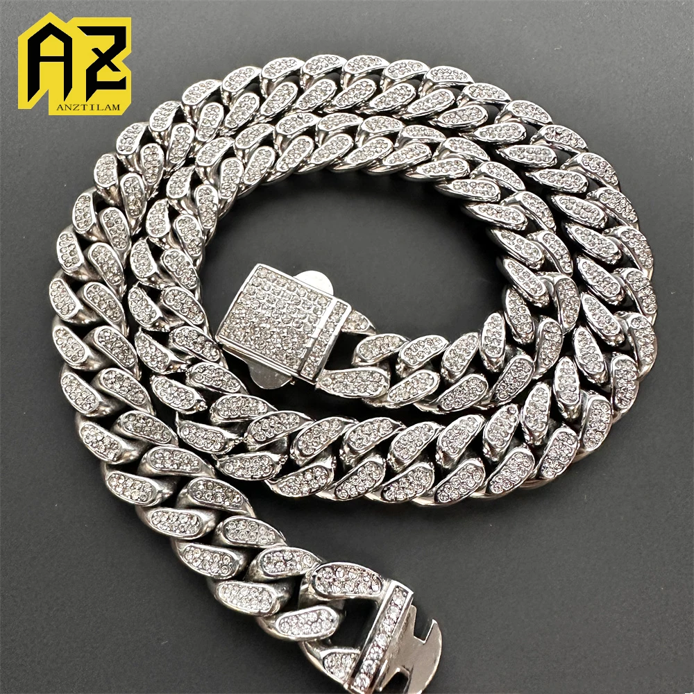 

12mm 316L Stainless Steel Cuban Chain Necklaces For Women Men No Fade With Zircon Iced Out Link Chain Choker Hip Hop Jewelry