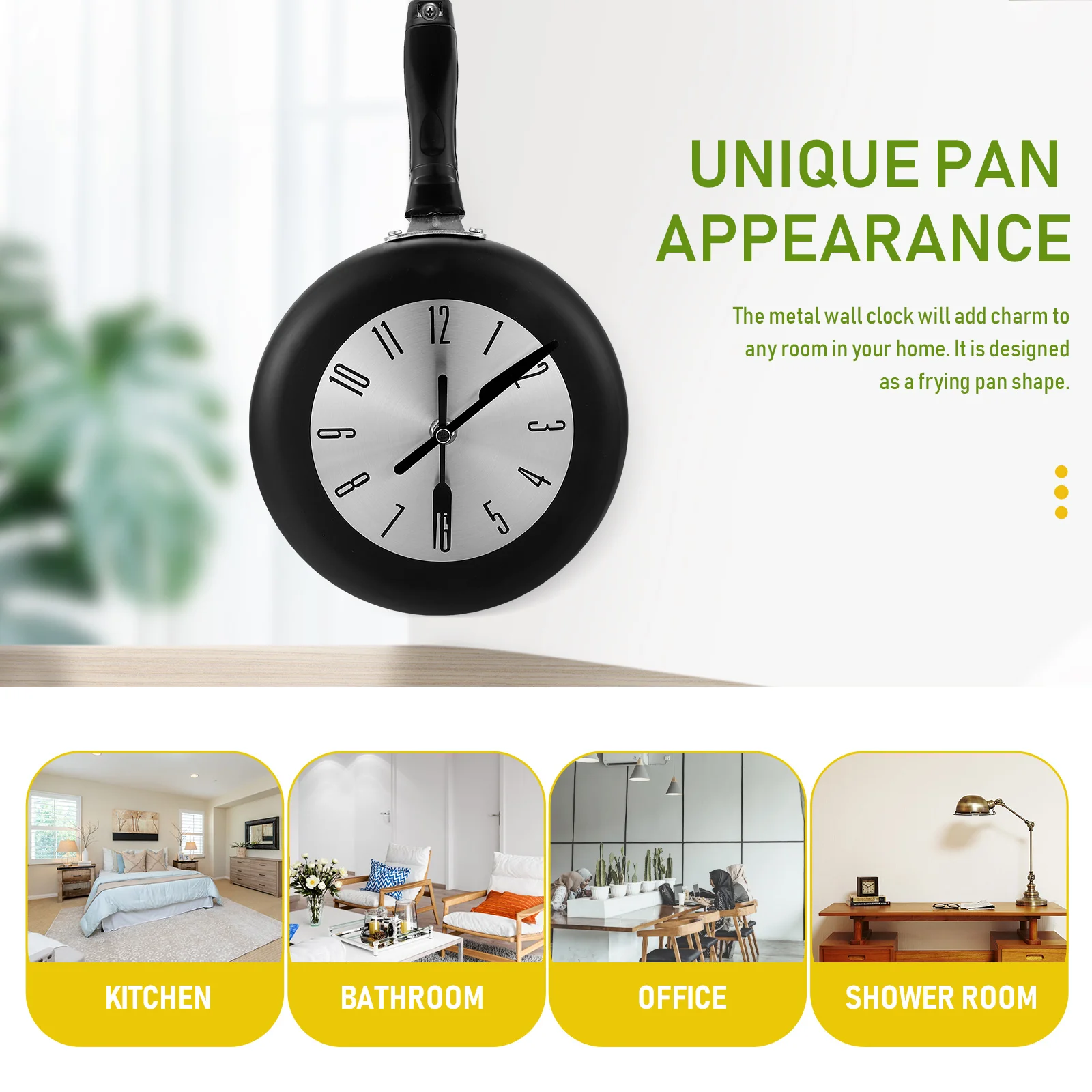 

Quartz Clock Kitchen Clocks Wall Skillet Decorate Farmhouse Stainless Steel Office Frying Pan Retro