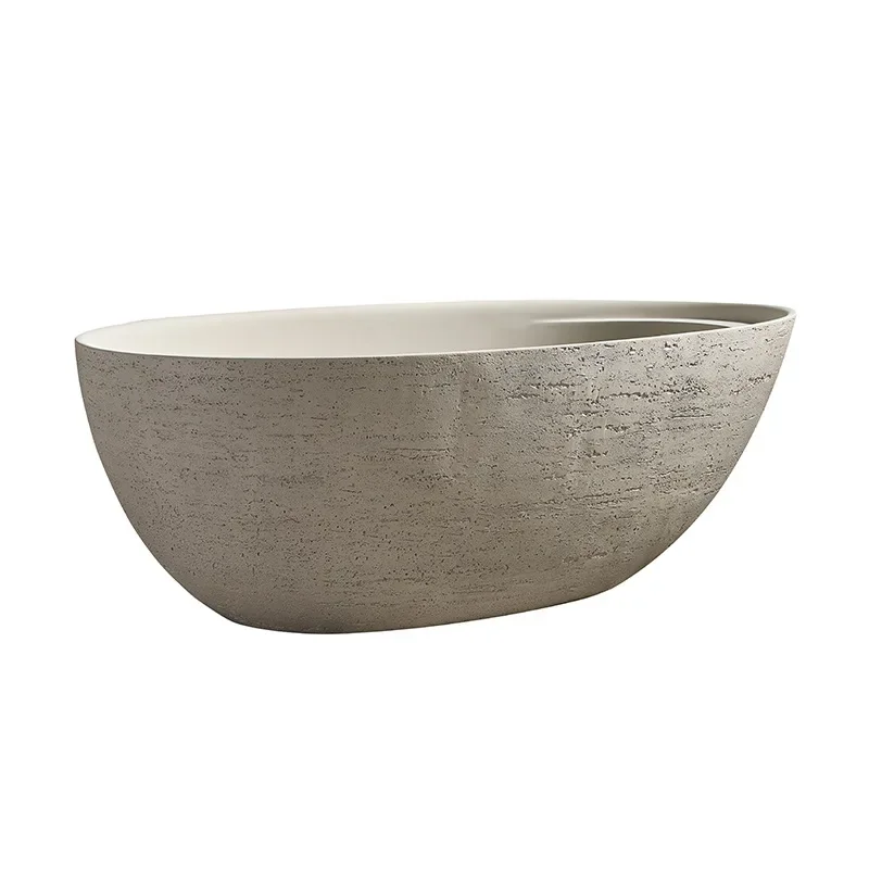 

Natural travertine oval freestanding bathtub modern simple hotel villa bathroom high-end bathroom bathtub