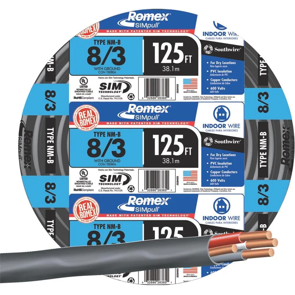 NM-B Non-Metallic Copper Wire, 125 ft, Black