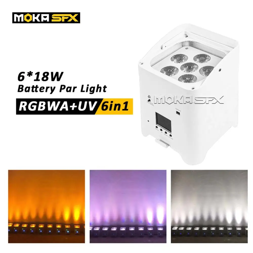 

MOKA 6x18w Battery Uplight RGBWAUV 6IN1 LED WIFI DMX Remote Control Wireless LED Battery Par Light Stage Uplighting