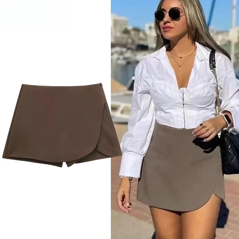 Summer New Women Skirt Shorts Office Female High Waist Minimalist Solid Color Skirts