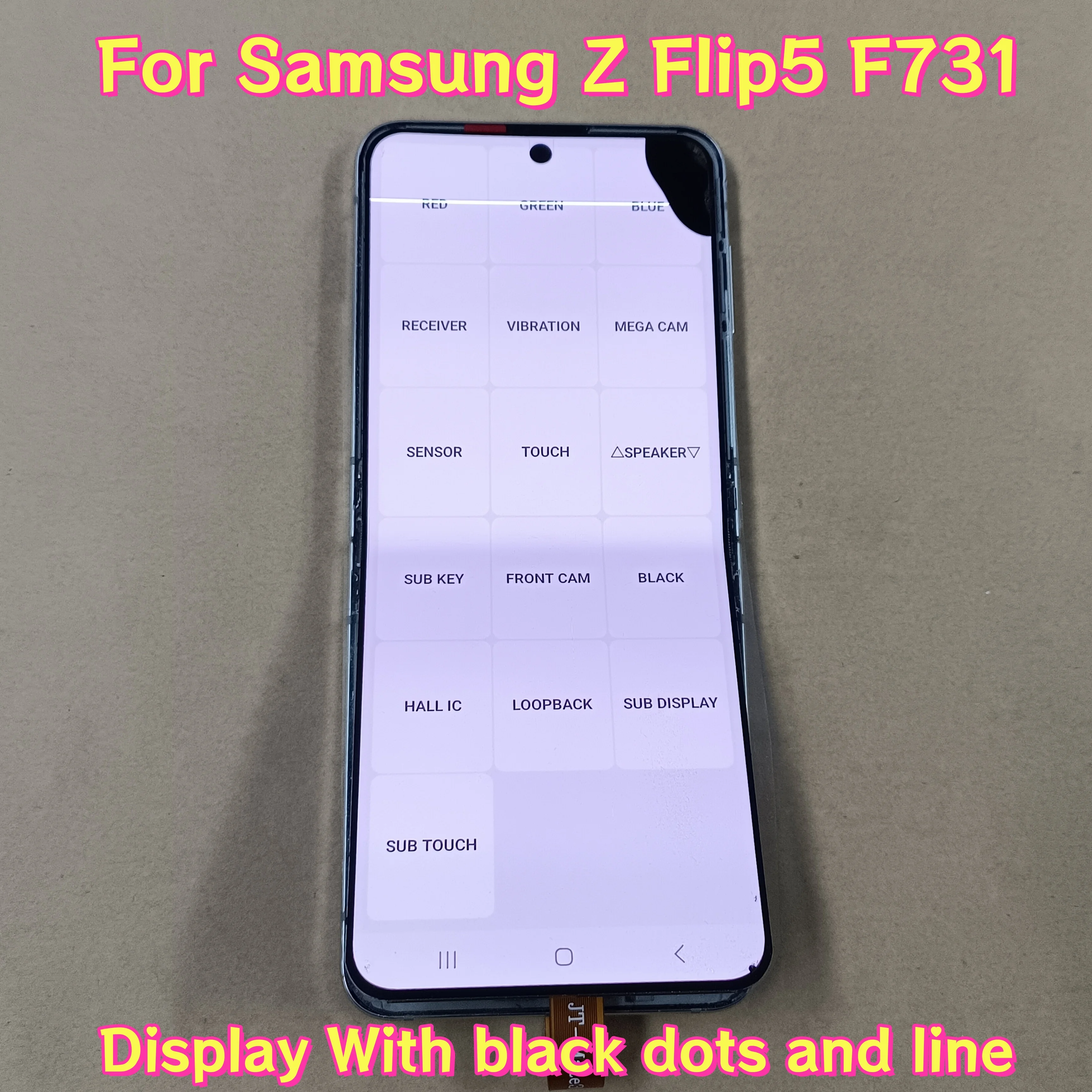 

For Samsung Galaxy Z Flip 5 Touch Screen For Z Flip5 F731 SM-F731 F731B F731U F7310 Display Replacement，With black dots and line