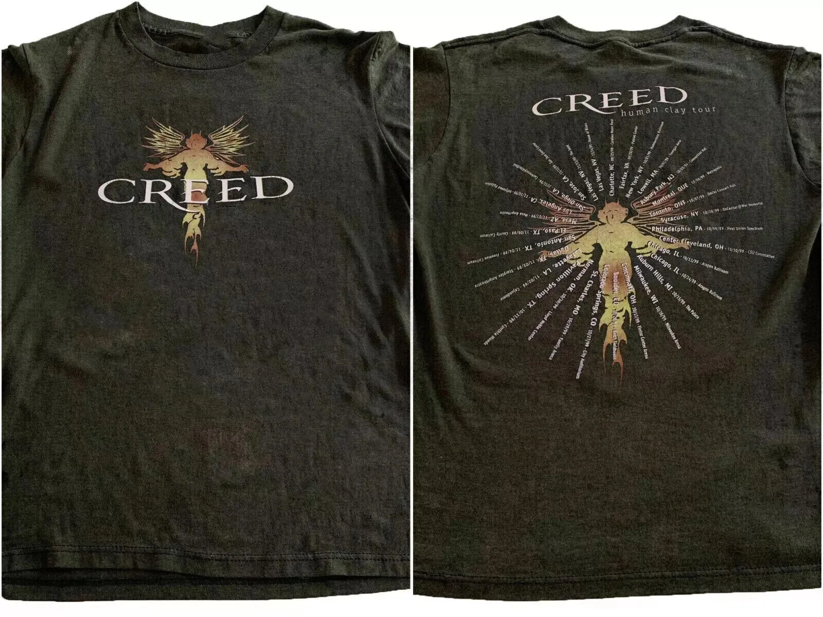 Creed 1999 Human Clay Tour 2 Side Concert Cites Tour Black T-shirt