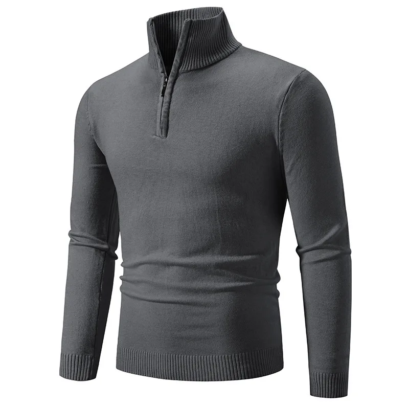 New Autumn Winter Men's Clothing Large-sized Zipper Semi-high Neck Pullover Sweater Long-sleeved Knitted Sweater Foreign Trade