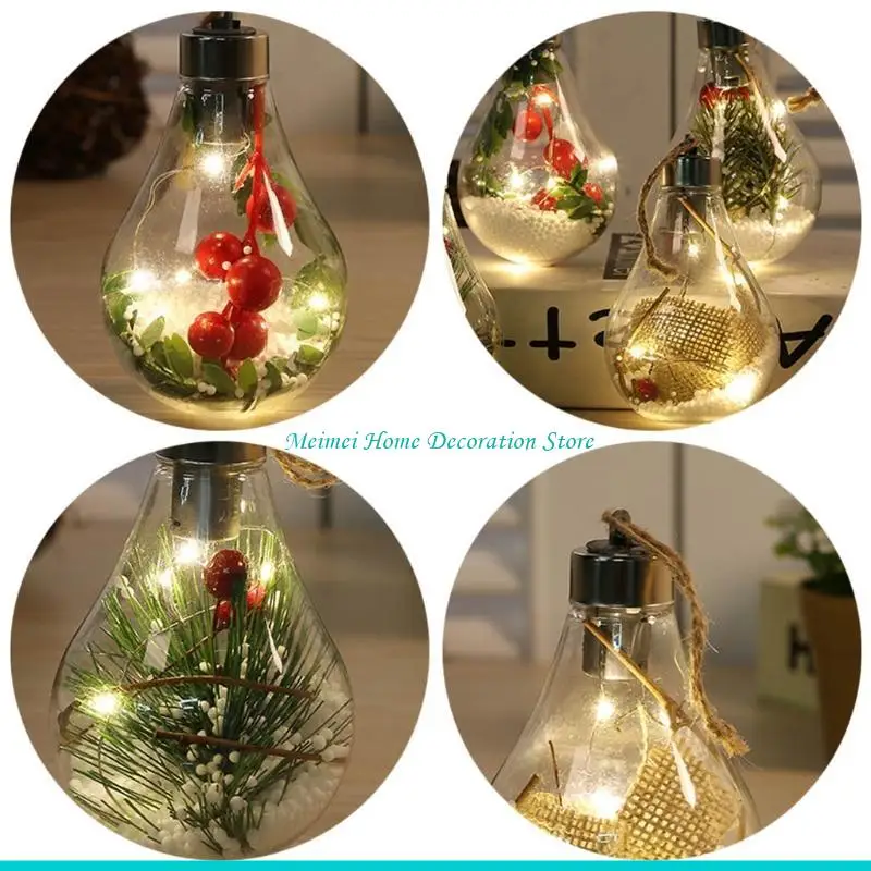 H7BF Christmas Hanging Lamp Bulb Plastic Clear LED Light Ball Baubles Sphere Fillable Christmas Tree Ornament Xmas Decor
