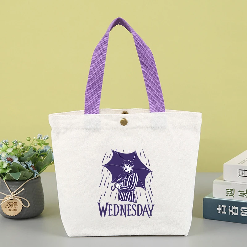 

Wednesday Series Canvas Handbag American Drama Addams Women Small Tote Bags Simple Kawaii Foldable Picnic Pouch Birthday Gifts