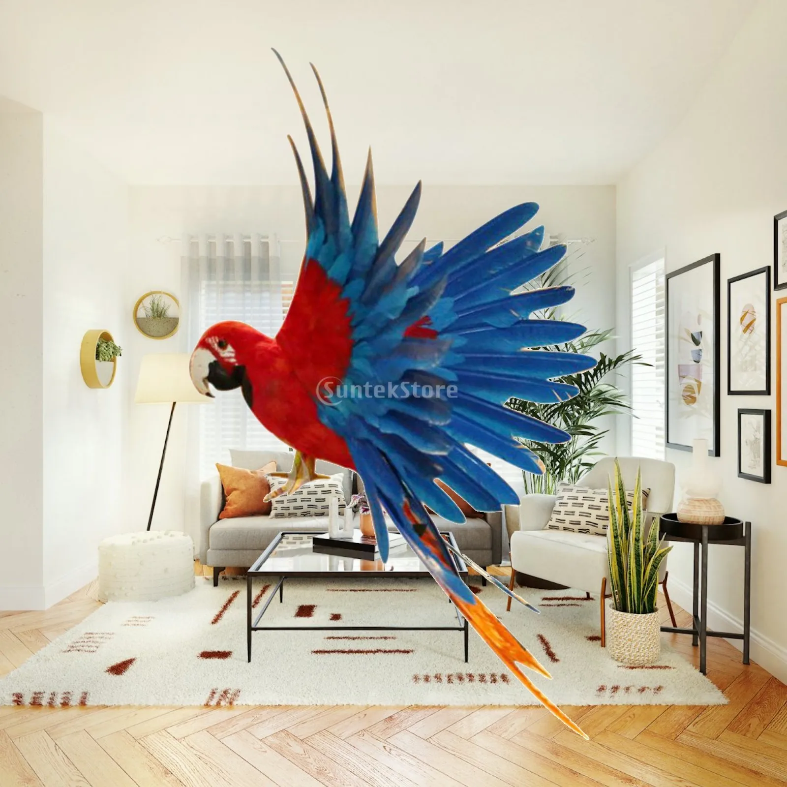 Realistic Artificial Bird Parrot Decoy Feathered Ornament for Interior House Decoration and Party Decoration
