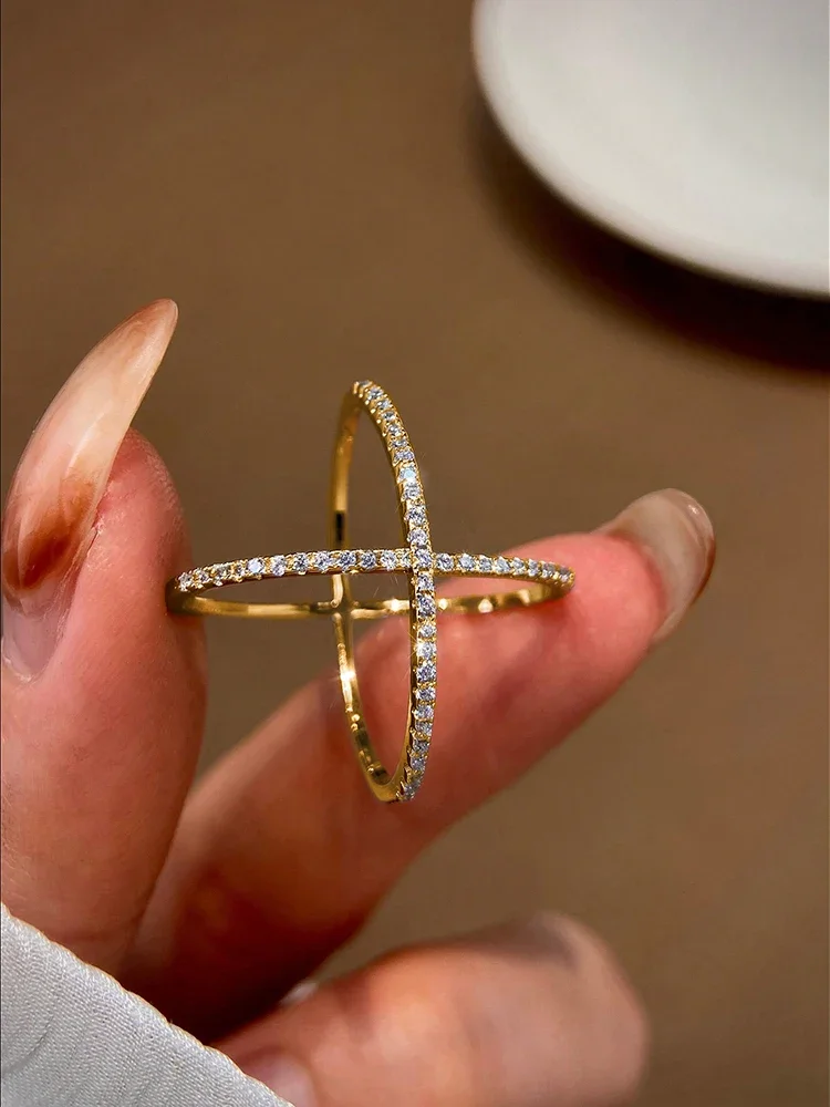 925 Silver Plated Simple Classic Gorgeous Zircon X-Shaped Ring For Women Engagement Wedding Luxury High Quality Fine Jewelry