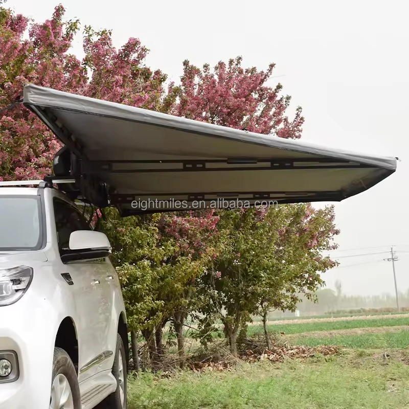 

WJW DZ LW Advanced 180 ° Degrees Car Rooftop Awning with Hard Shell Waterproof Canvas and Fiberglass Pole for Camping