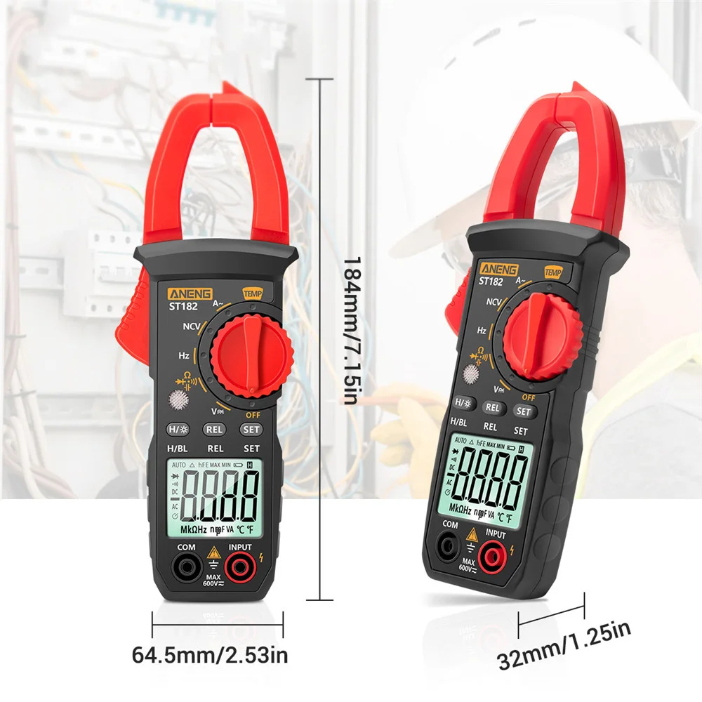 ANENG ST181 Digital Clamp Meter DC/AC 6000 Counts Multimeter Ammeter Voltage Tester Car Amp Hz Capacitance NCV Ohm Temp Tester