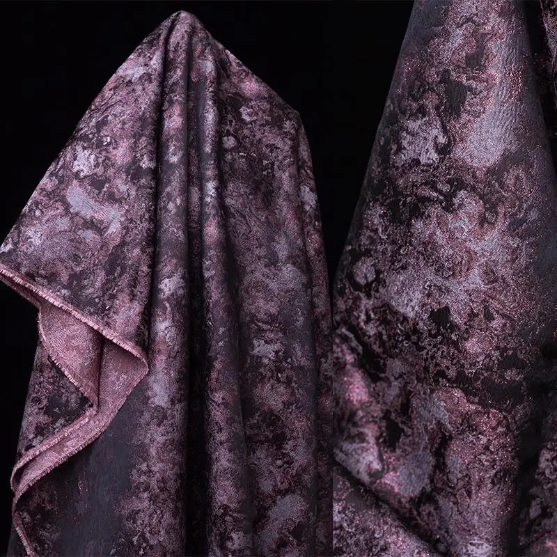 

Dark Embossed Jacquard Fabric Black Purple Shiny Silk Elegant Dark Gradient Ancient Costume Silhouette Skirt Designer Fabric