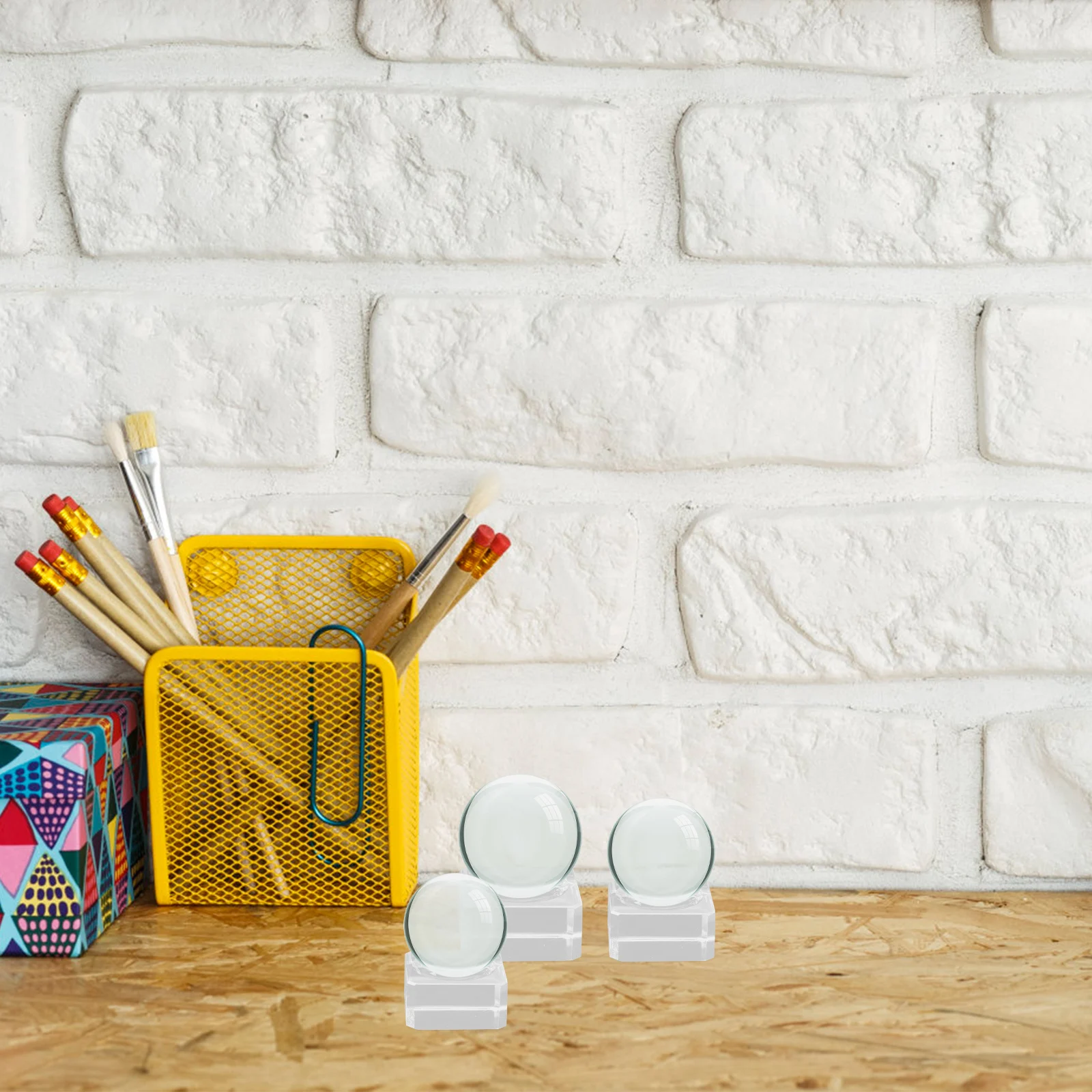 

3Pcs Crystal Balls Base Square Display Stand for Living Room Bedroom Decor Elegant Glass-Ball Pedestal Transparent Accessory