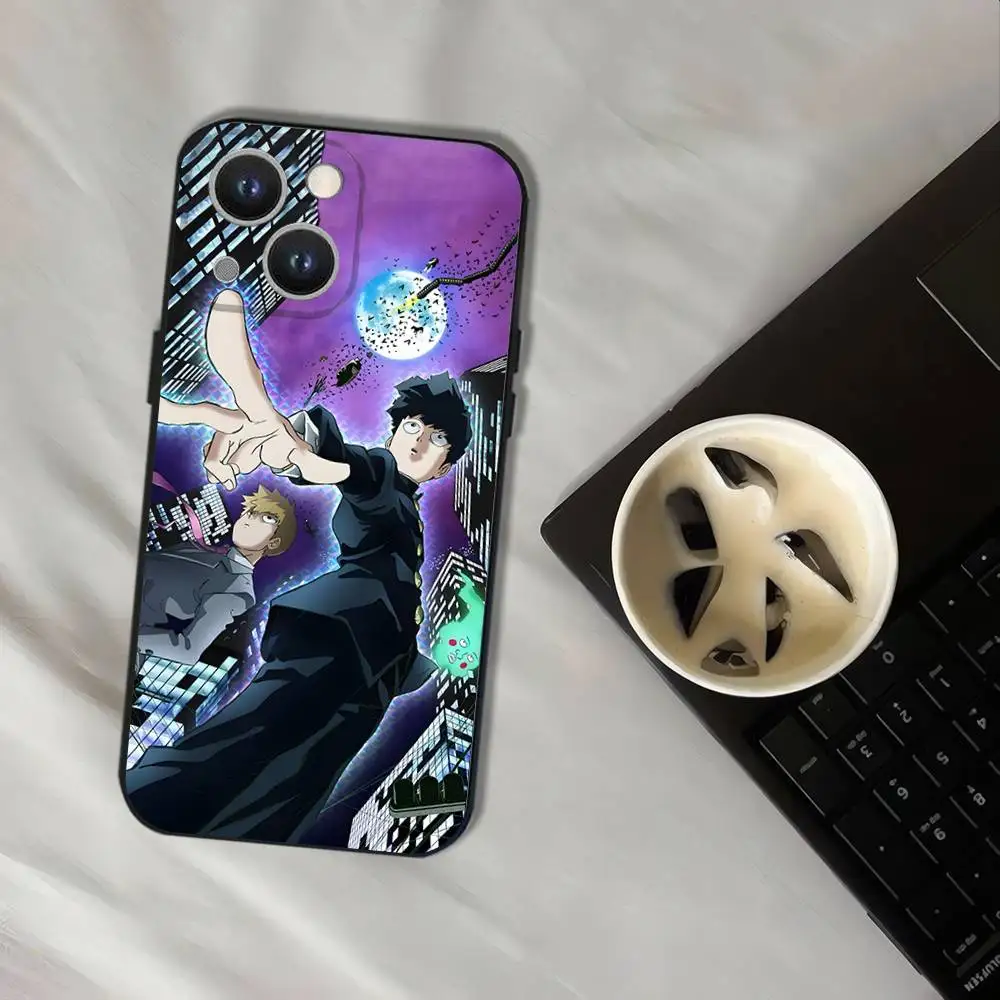 حافظة هاتف M-Mob Psycho 100 أنيمي لهواتف iPhone 17,16,15,14,13,12,11,Pro,XS,Max,XR,Plus,E,SE4,غطاء ناعم أسود صغير