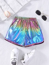 Girls' new summer fashion color + street tide gradient bright resort style casual shorts