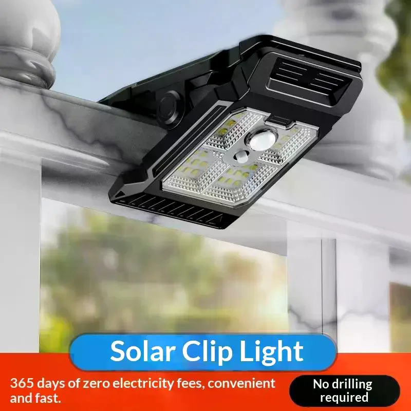 Solar Clamp on Sensor Motion Lights Outdoor Waterproof Work Light 3 Lighting Mode Camping Lamp Fence Wall Garage Led Lamp