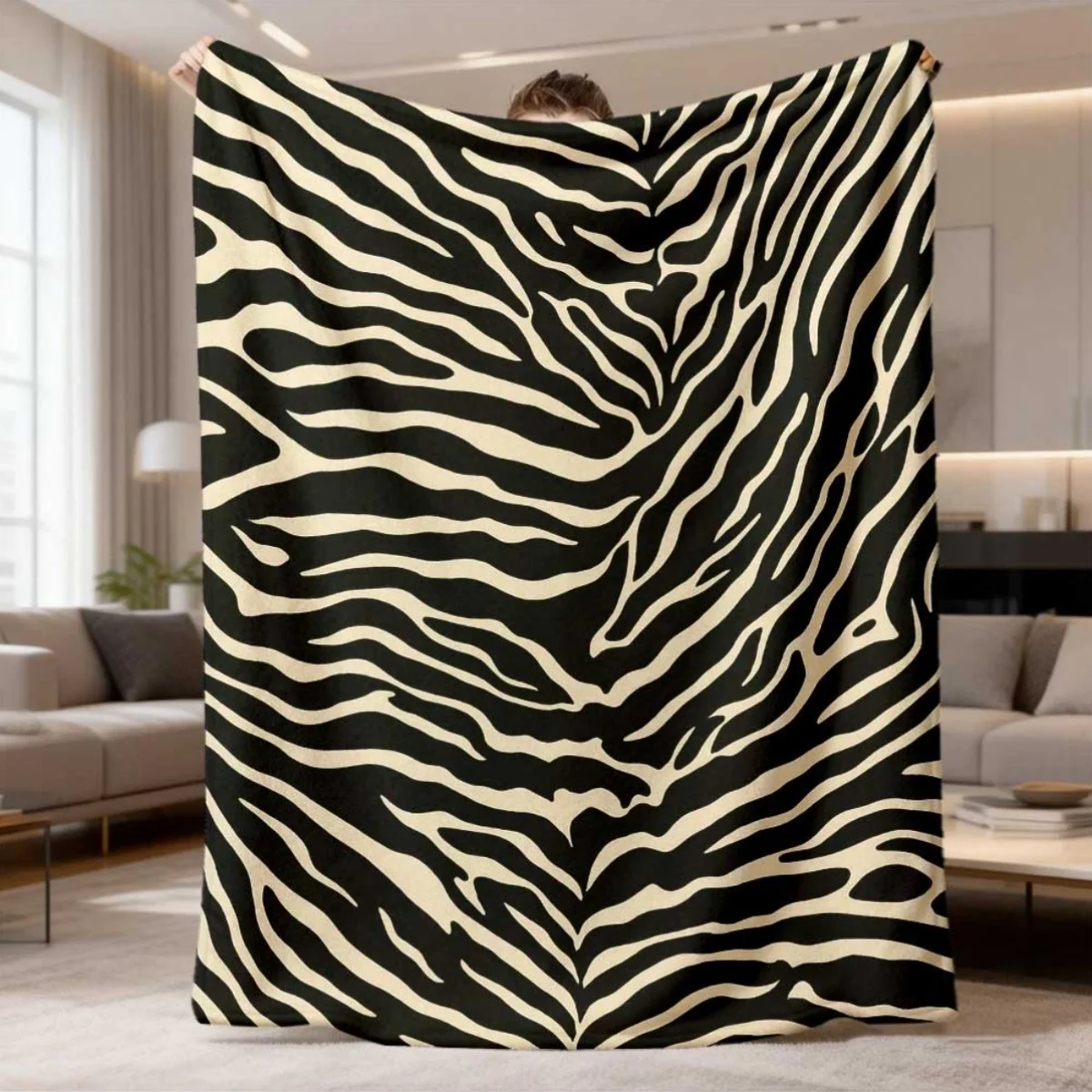 Large Zebra Print Throw Blanket Black White Striped Animal Print Cozy Home Decor Bedding 150x200cm