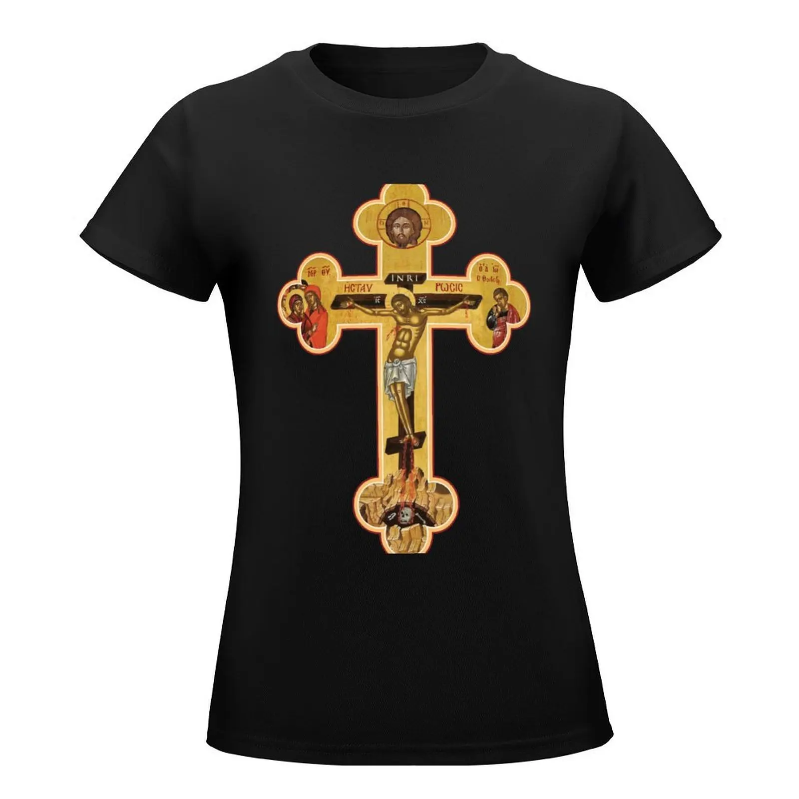 Orthodox Cross Icon T-Shirt oversized kawaii clothes black t-shirts for Women