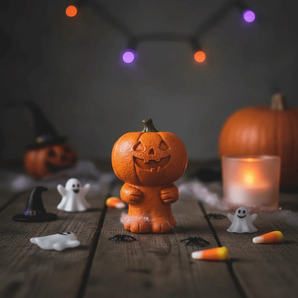 Resin Halloween Figurine Patchwork Detail Vibrant Orange Spooky Statue Art Durable Quality Ghost Ornament Home Decorator