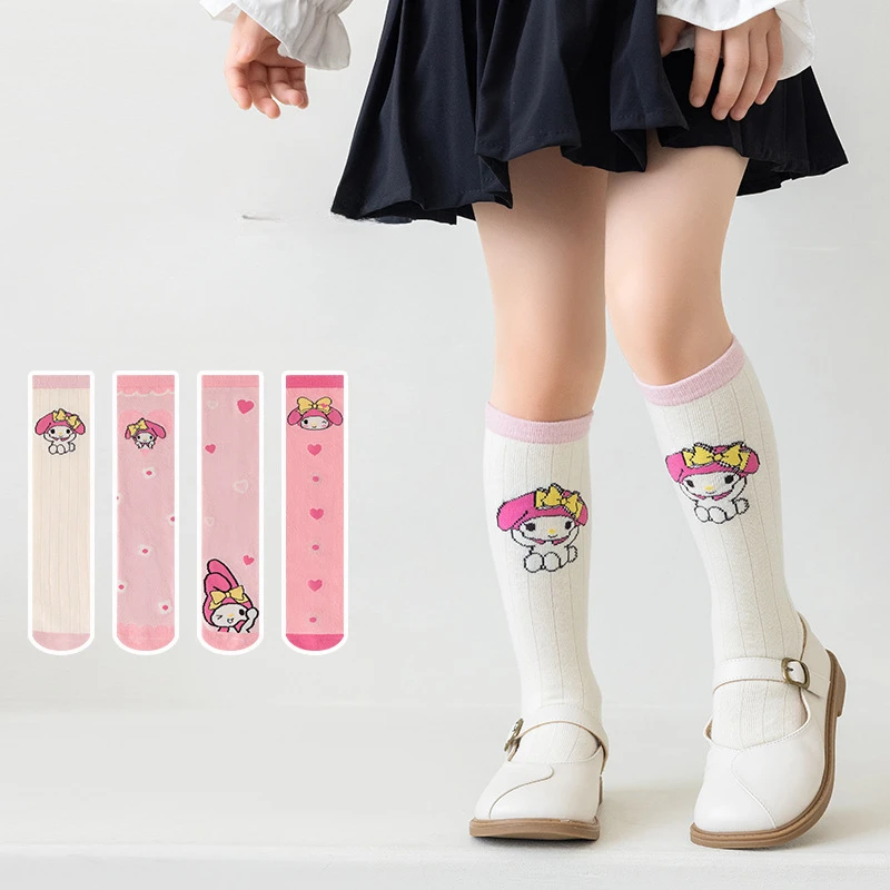 Kawaii New My Melody Kids Cotton Over The Calf Socks Sanrio Anime Cute Fashion Girls Breathable Lolita JK Knee High Socks