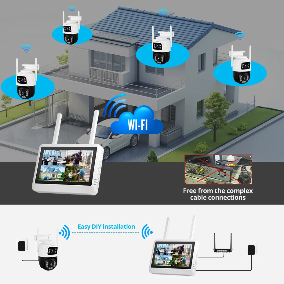 FUERS 7-calowy ekran NVR 8CH bezprzewodowy NVR zestaw bezpieczeństwa WIFI H.265 nadzór CCTV rejestrator audio-wideo