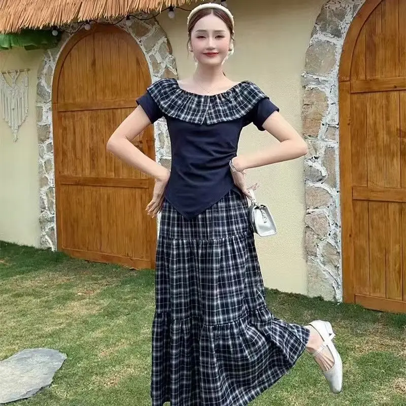 

Splicing Irregular Top and Skirt Two-piece Set 2026 Spring and Summer New Style Age Reducing Fashion Set