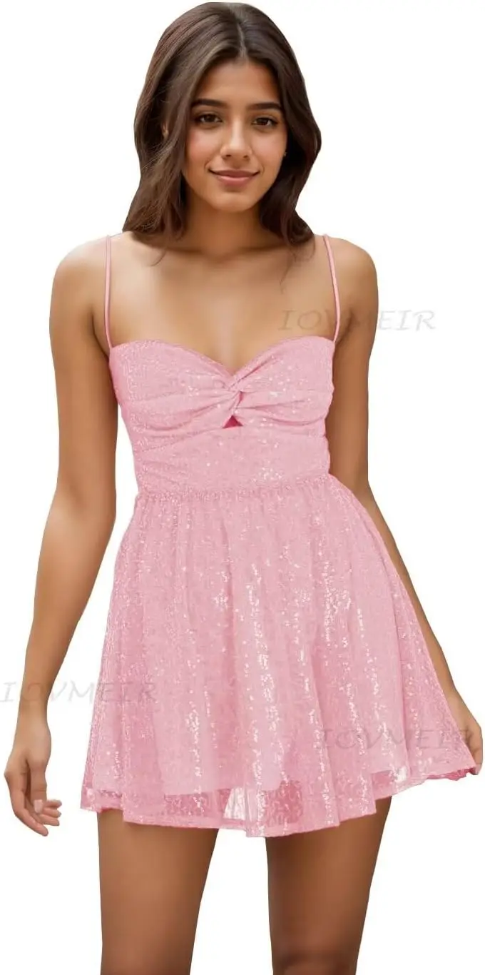 فساتين العودة للوطن بأشرطة سباغيتي ترتر للمراهقين 2025 فساتين قصيرة ترتر فستان كوكتيل رسمي صغير #1