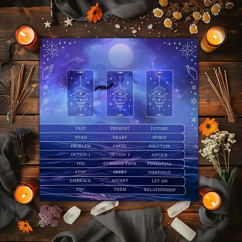 VIKAMA Blue Purple Star Cloud Card Array Tarot Tablecloth, Mystical Divination Altar Cloth Ceremony for Spiritual Decor