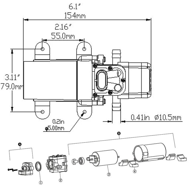 Small DC12V 40PSI Motorhome Booster Diaphragm Pump Boat Self-priming Pump, High Pressure Cleaning, Irrigation, Beverage Machine