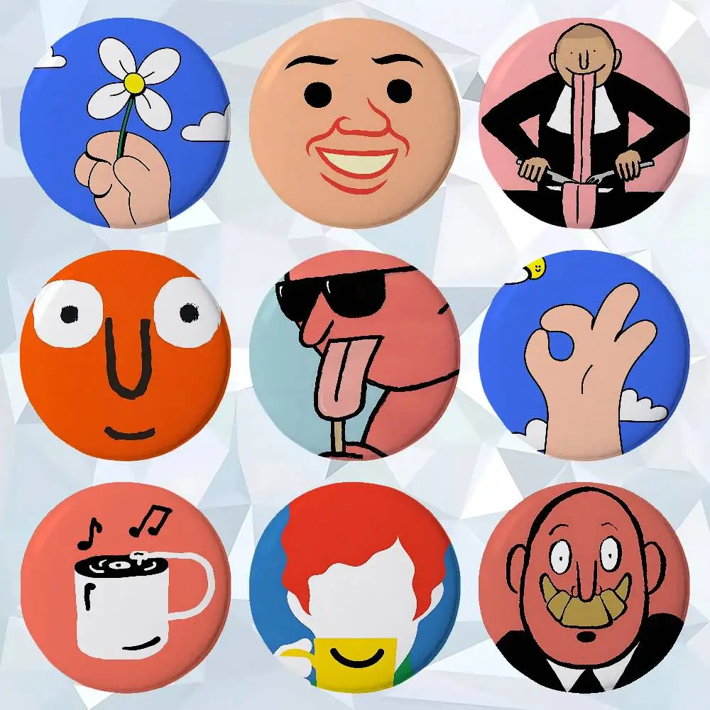Art J-Jean Jullien Premium Tinplate Round Lapel Pins: Cute Badge Brooches For Shoulder Bag Accessories, Souvenir Gifts